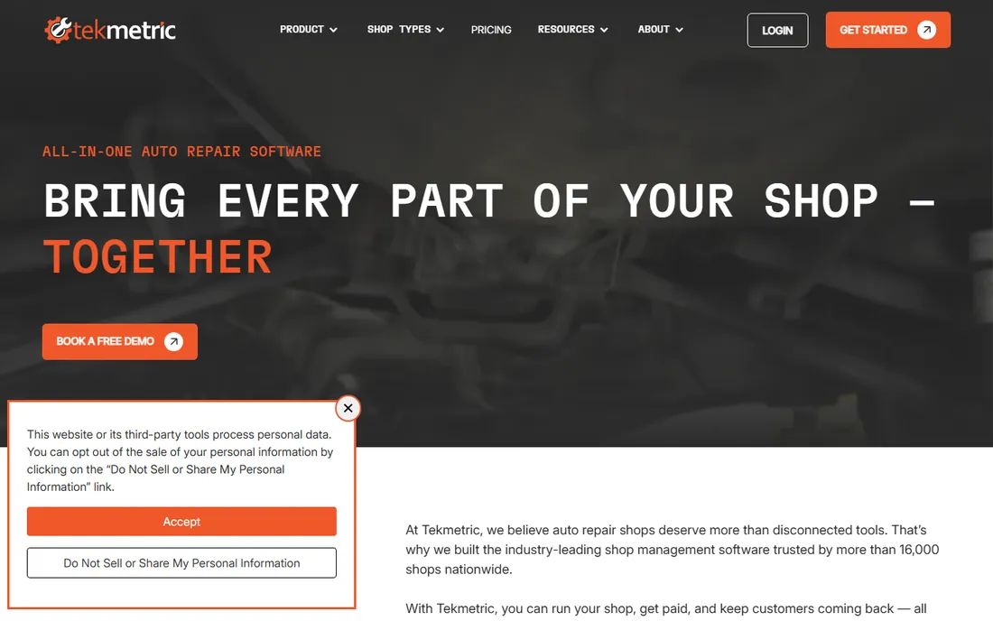 Tekmetric homepage