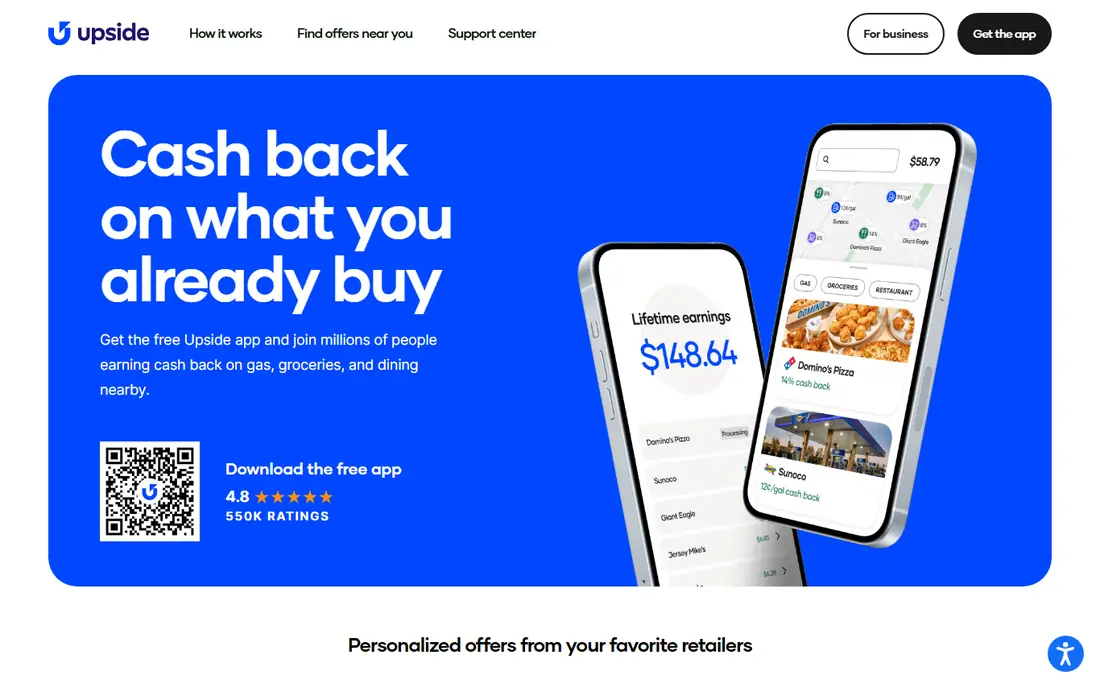 Upside homepage