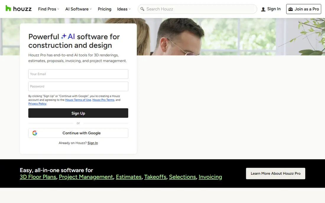 Houzz Pro homepage