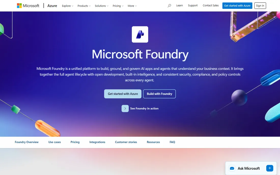 Azure AI Foundry homepage