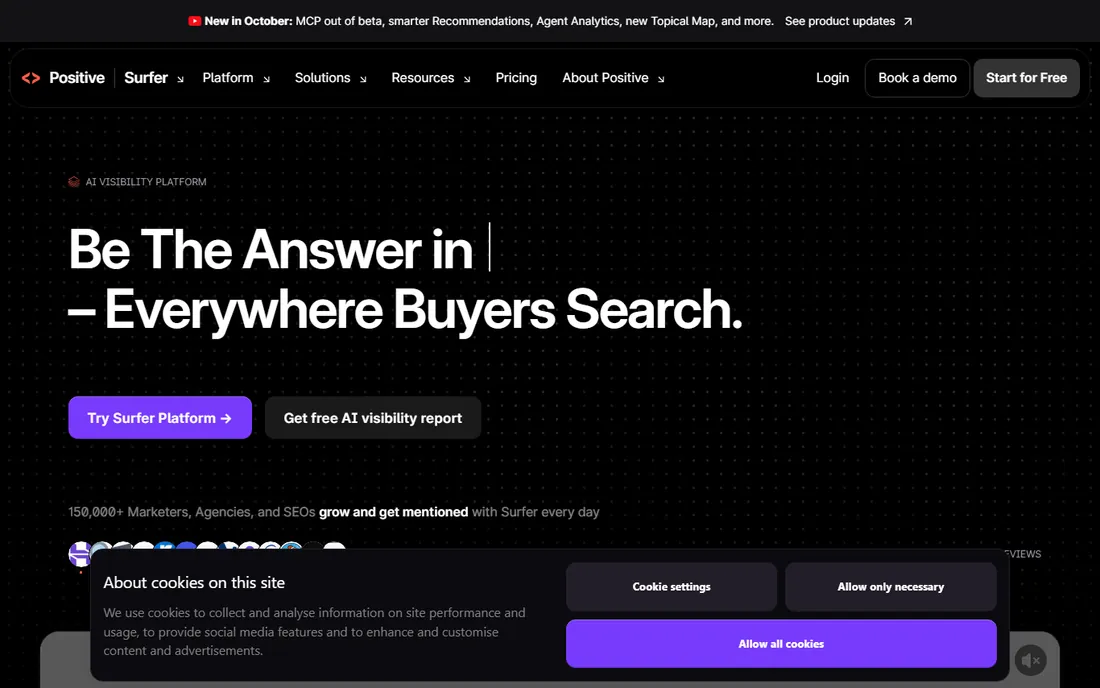 Surfer SEO homepage