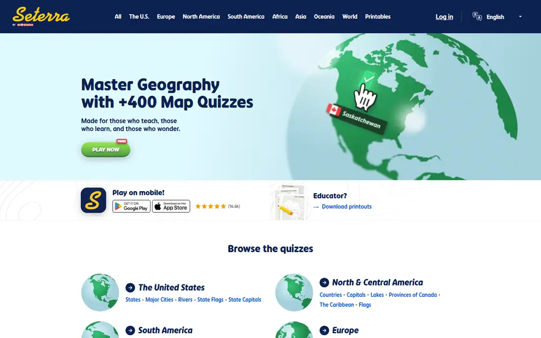 Seterra homepage