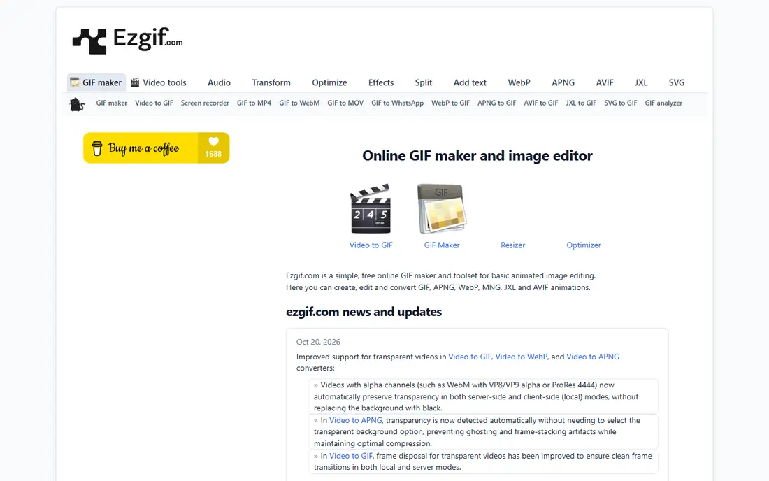 Ezgif homepage