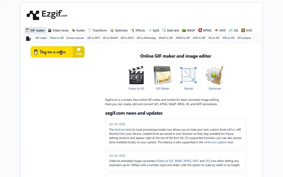Ezgif homepage