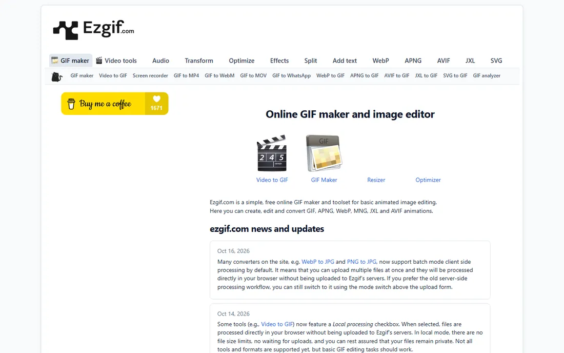 Ezgif homepage