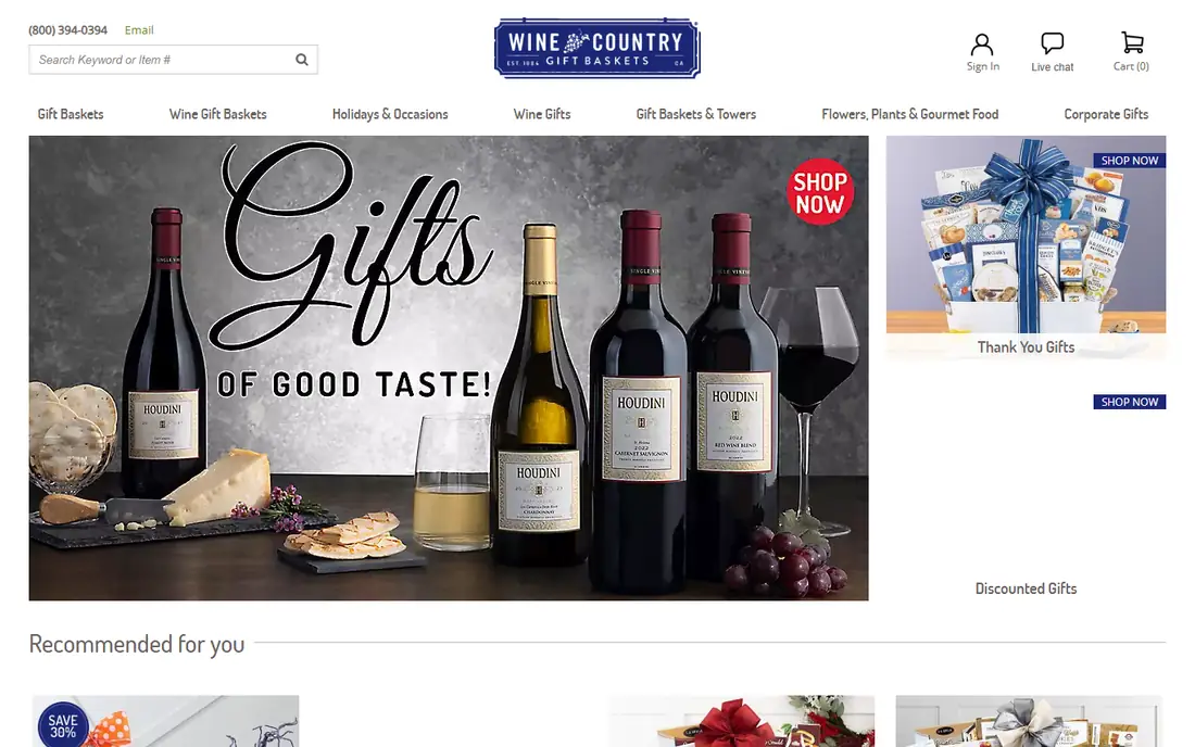 Wine Country Gift Baskets homepage