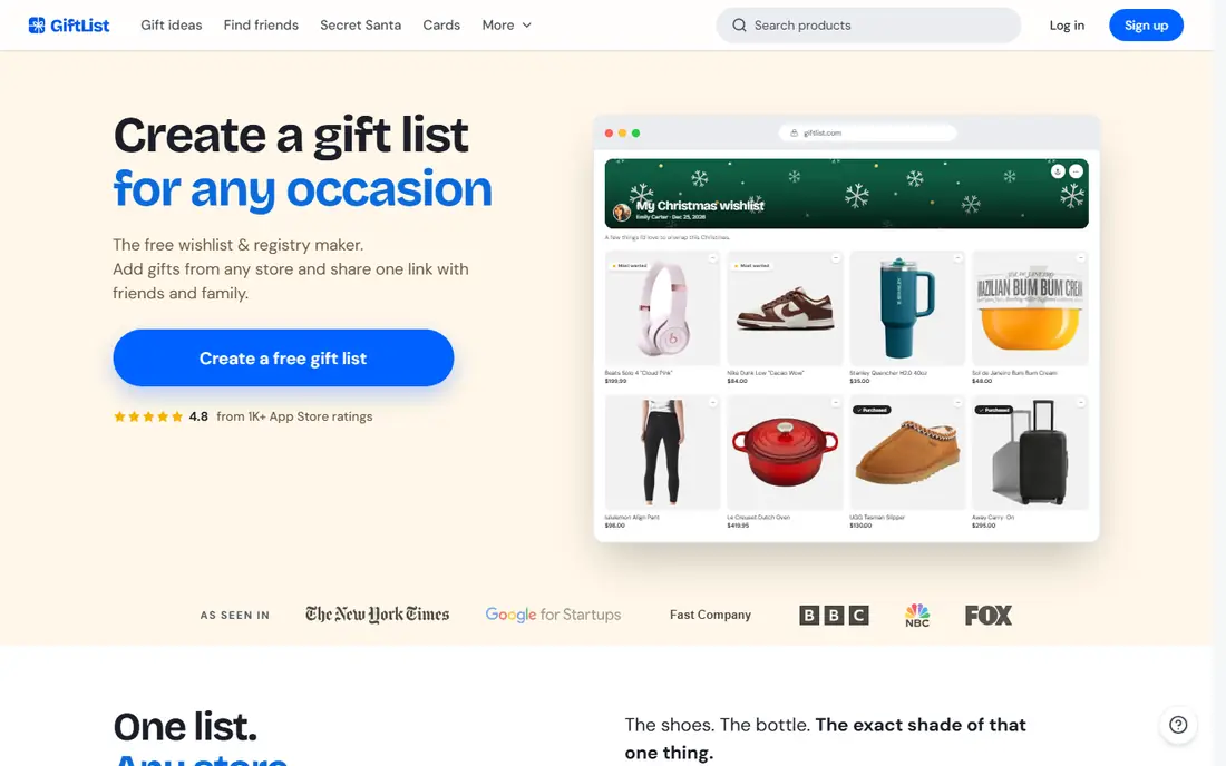 GiftList homepage