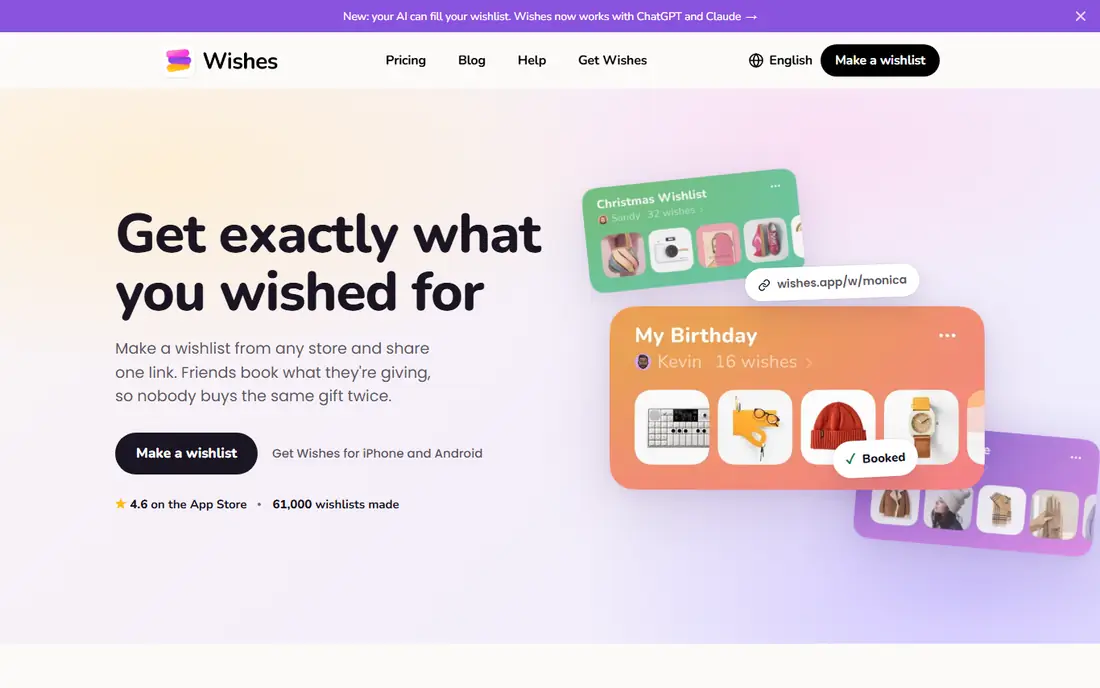 Wishes homepage