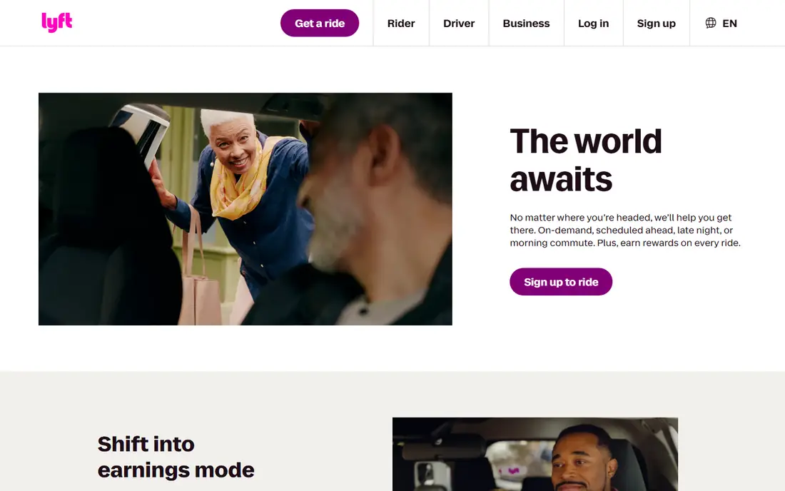 Lyft homepage