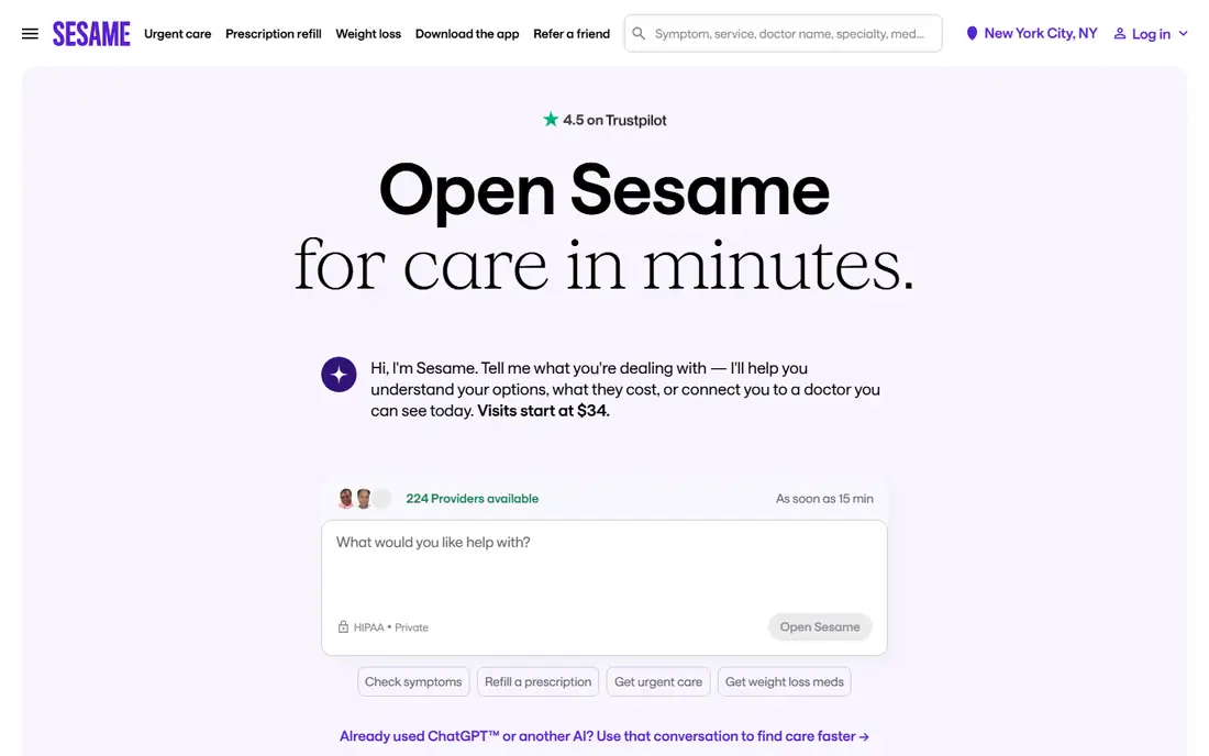 Sesame homepage