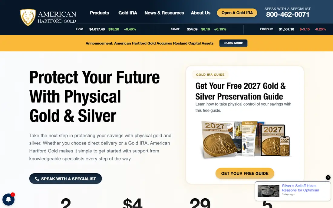 American Hartford Gold homepage