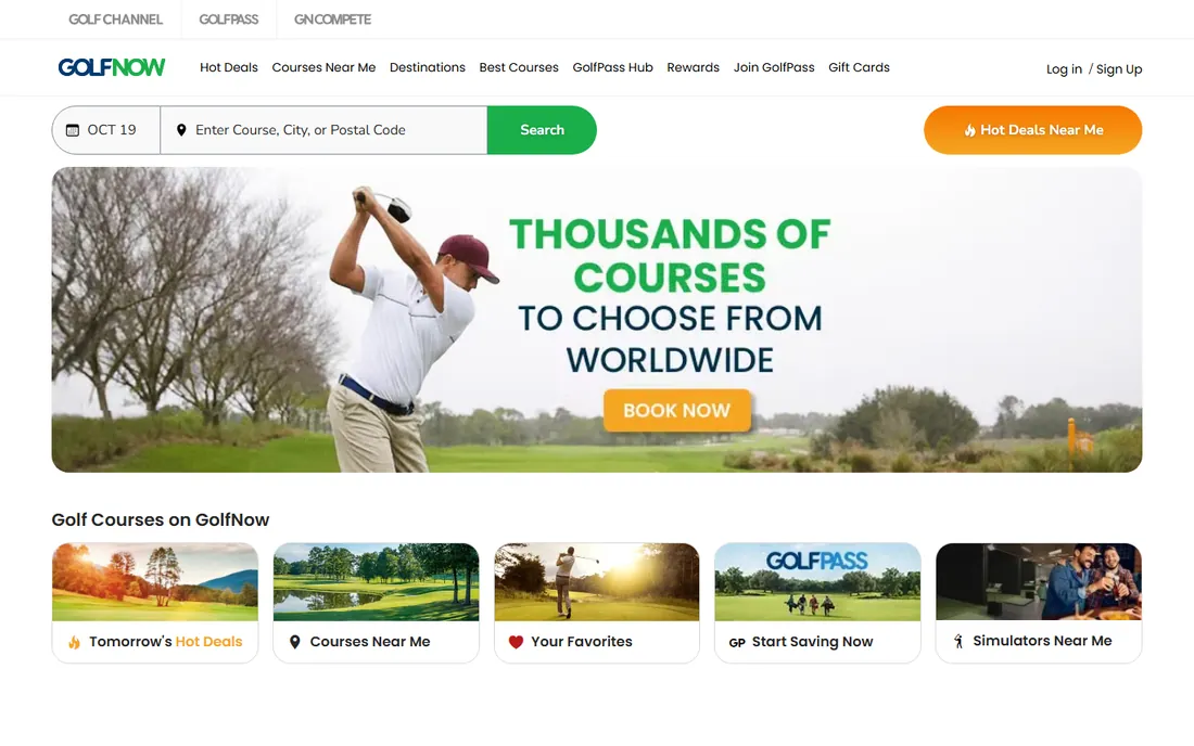 GolfNow homepage