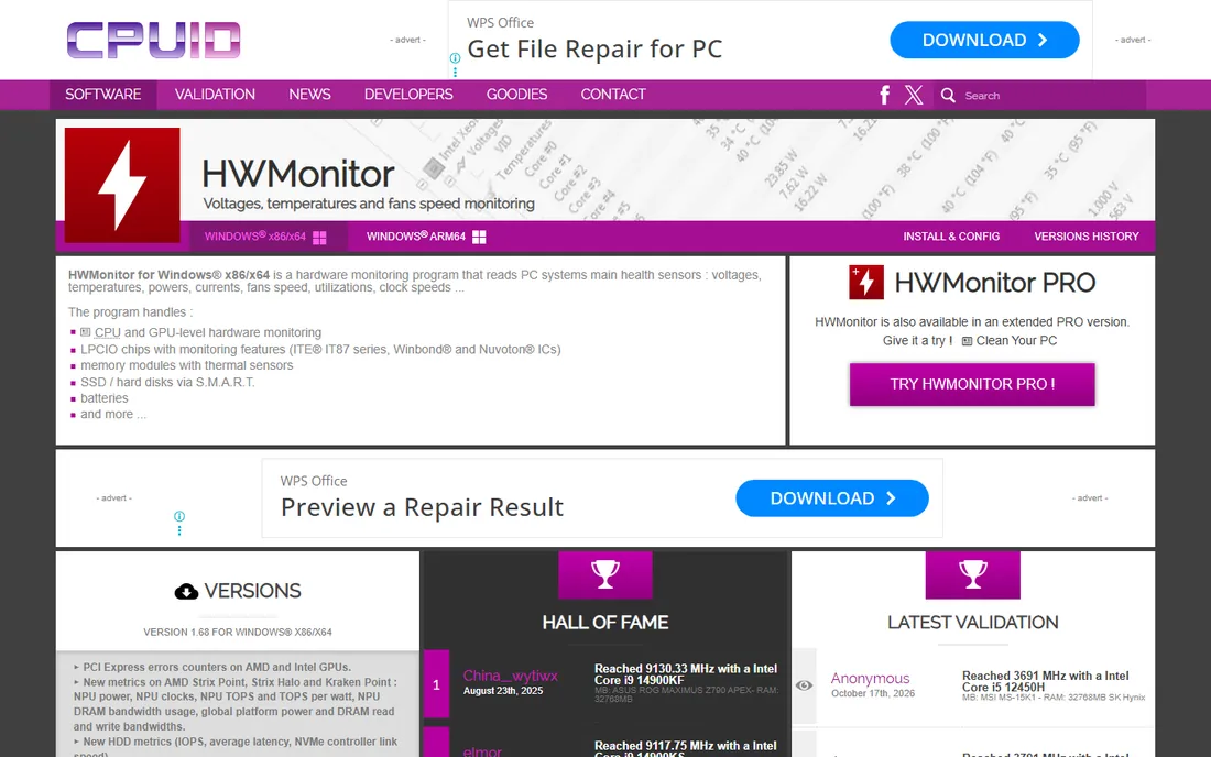 HWMonitor homepage