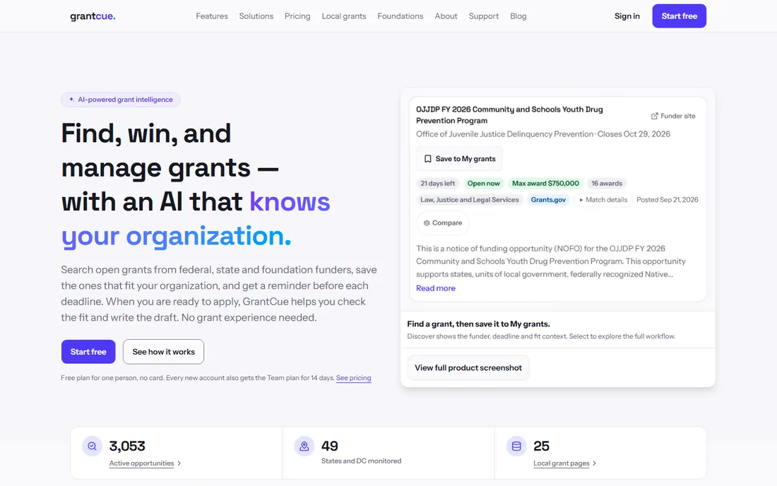 GrantCue homepage