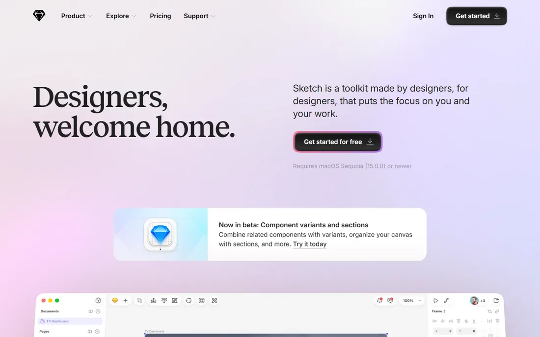 Sketch homepage