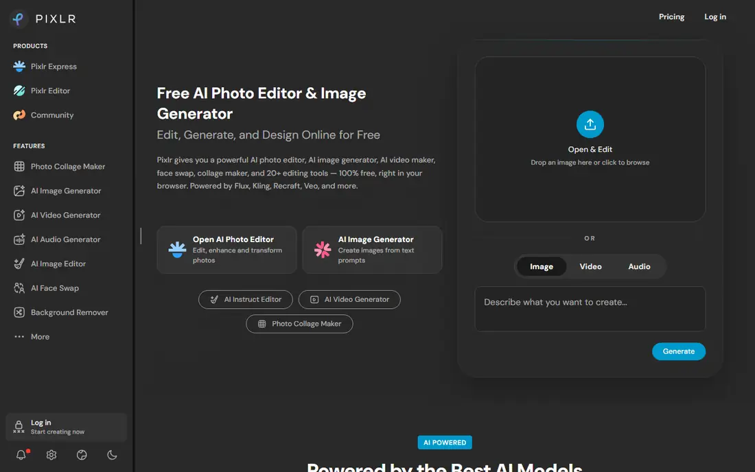 Pixlr homepage
