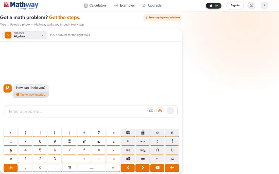 Mathway homepage