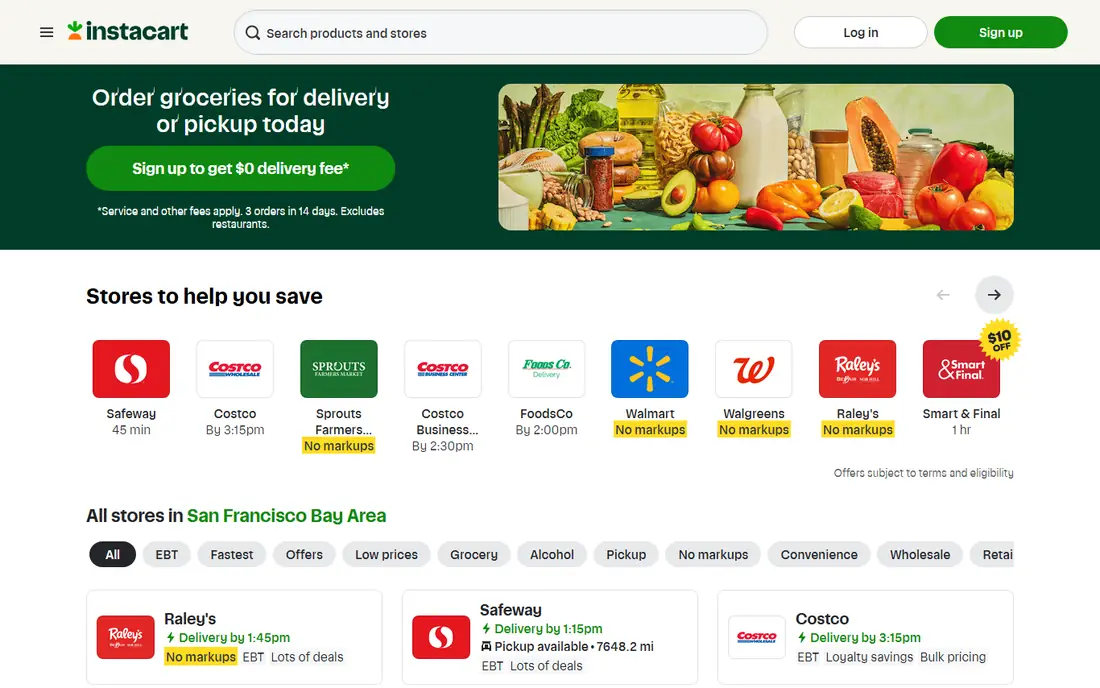 Instacart homepage