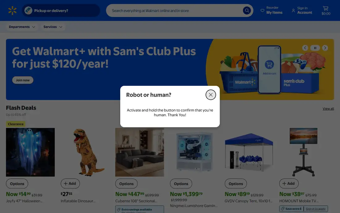 Walmart Grocery Delivery homepage