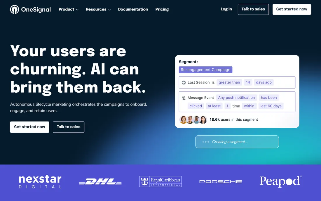 OneSignal homepage