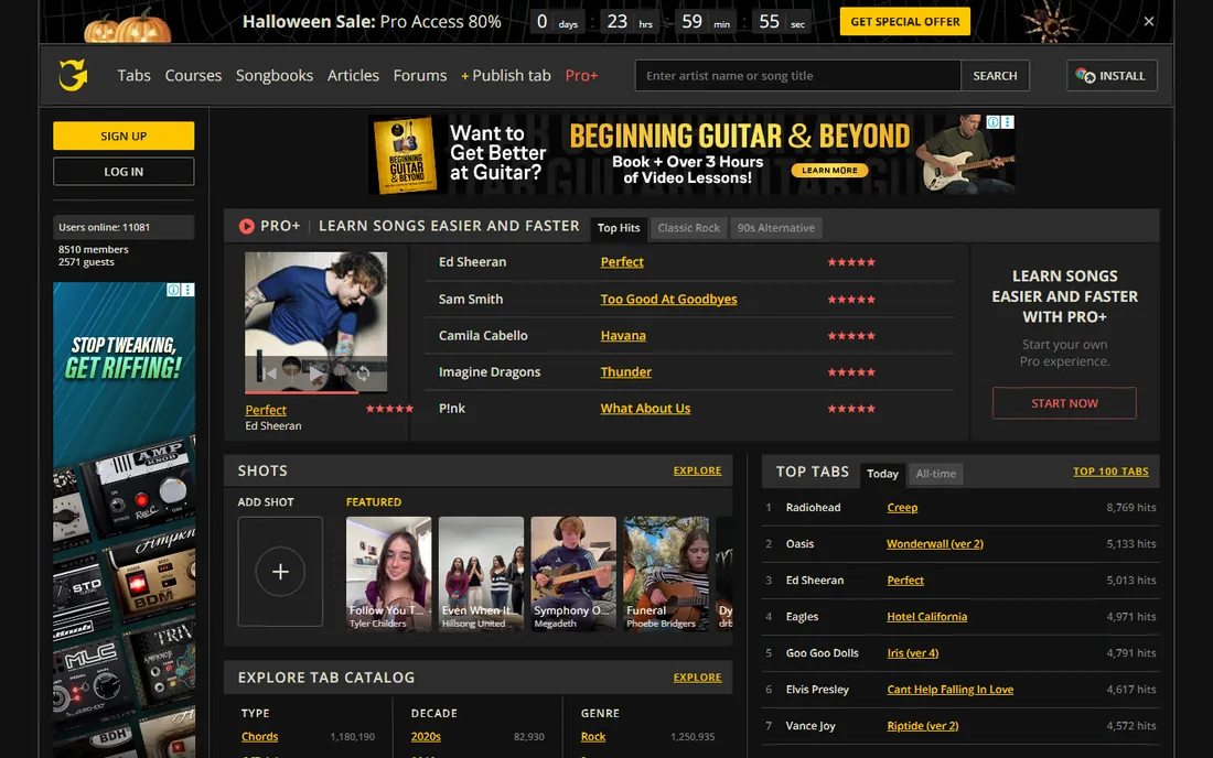 Ultimate Guitar homepage