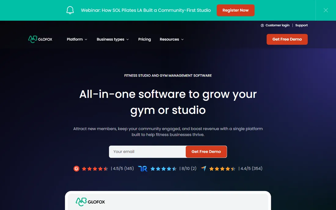 ABC Glofox homepage