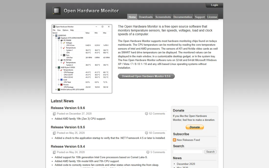 Open Hardware Monitor homepage