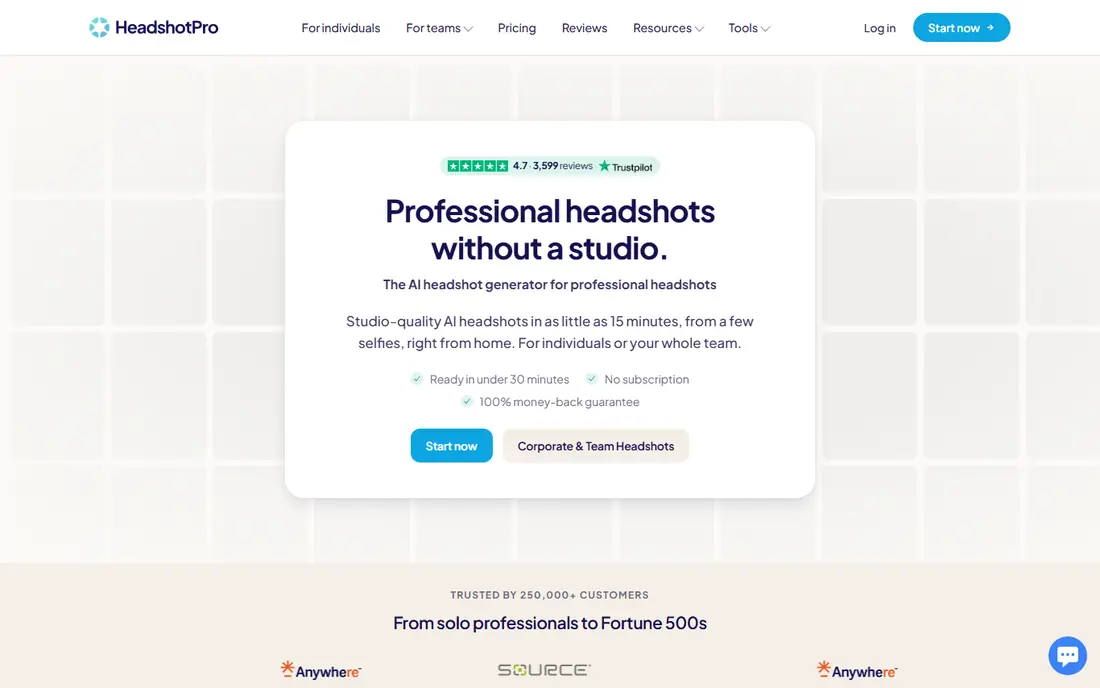 HeadshotPro homepage
