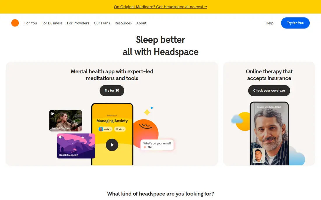 Headspace homepage
