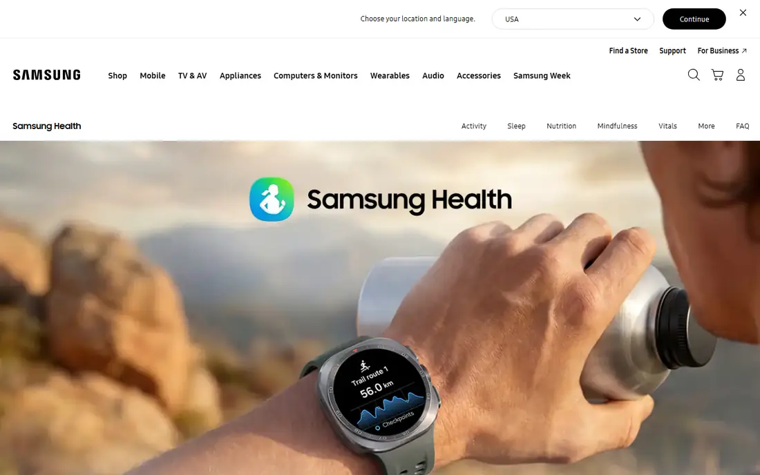 Samsung Health homepage