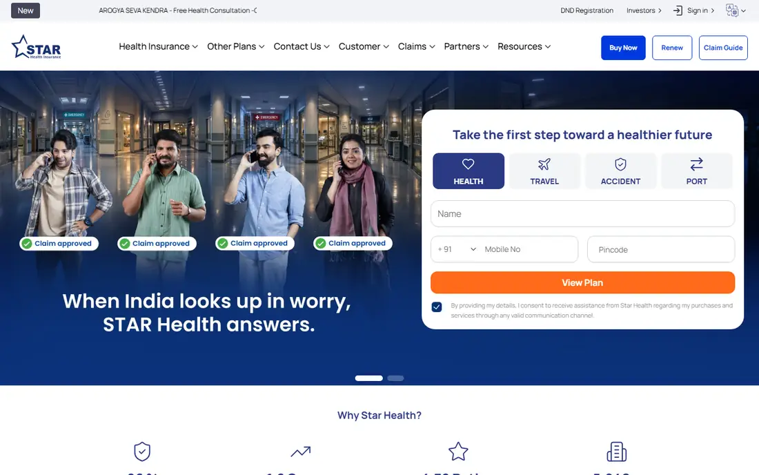 Star Health homepage