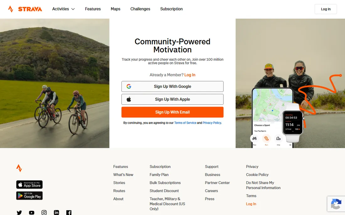 Strava homepage