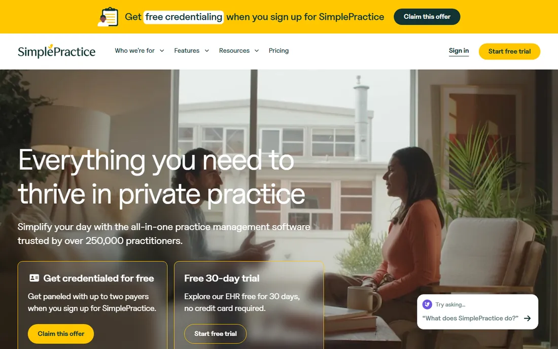 SimplePractice homepage