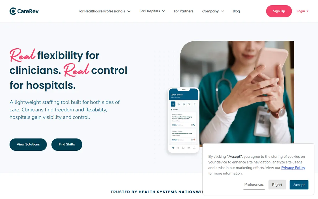 CareRev homepage
