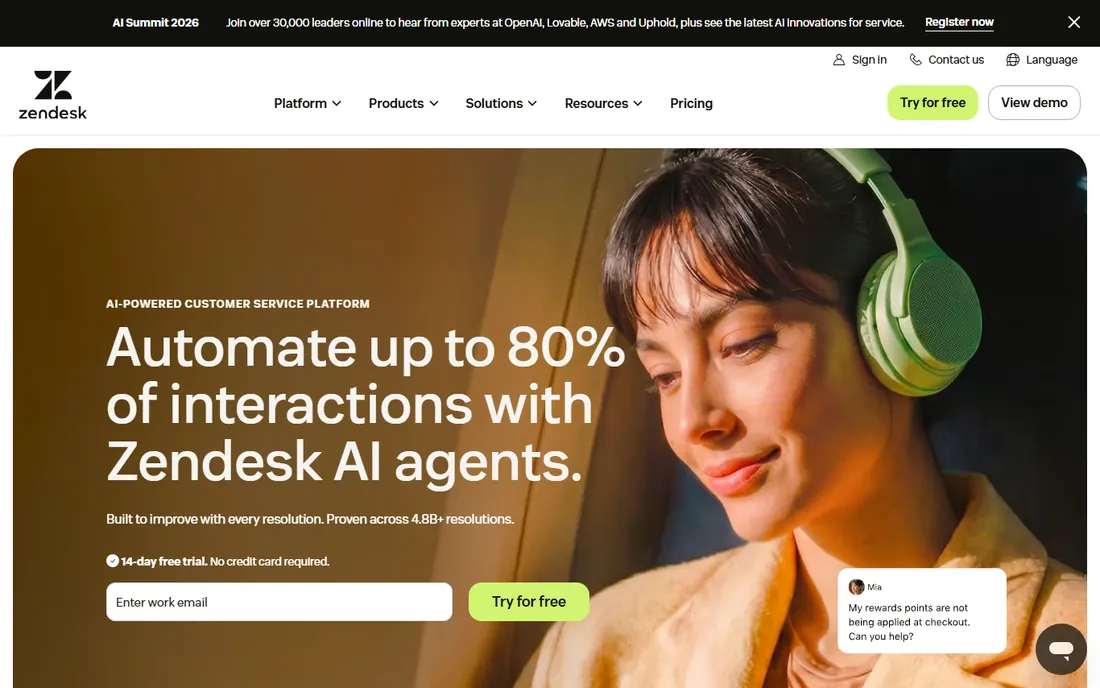 Zendesk homepage