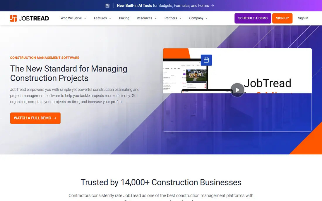 JobTread homepage