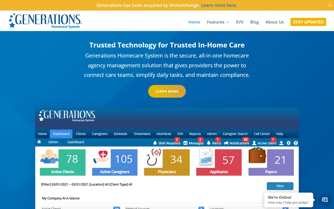 Generations Homecare System homepage