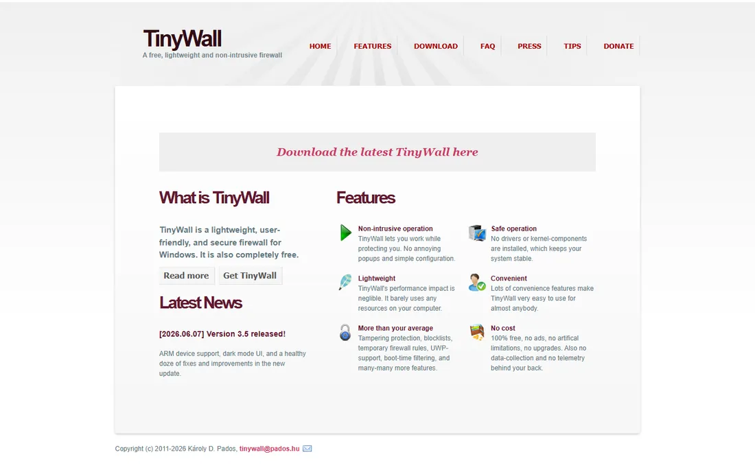 TinyWall homepage