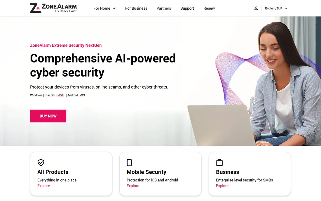 ZoneAlarm Free Firewall homepage
