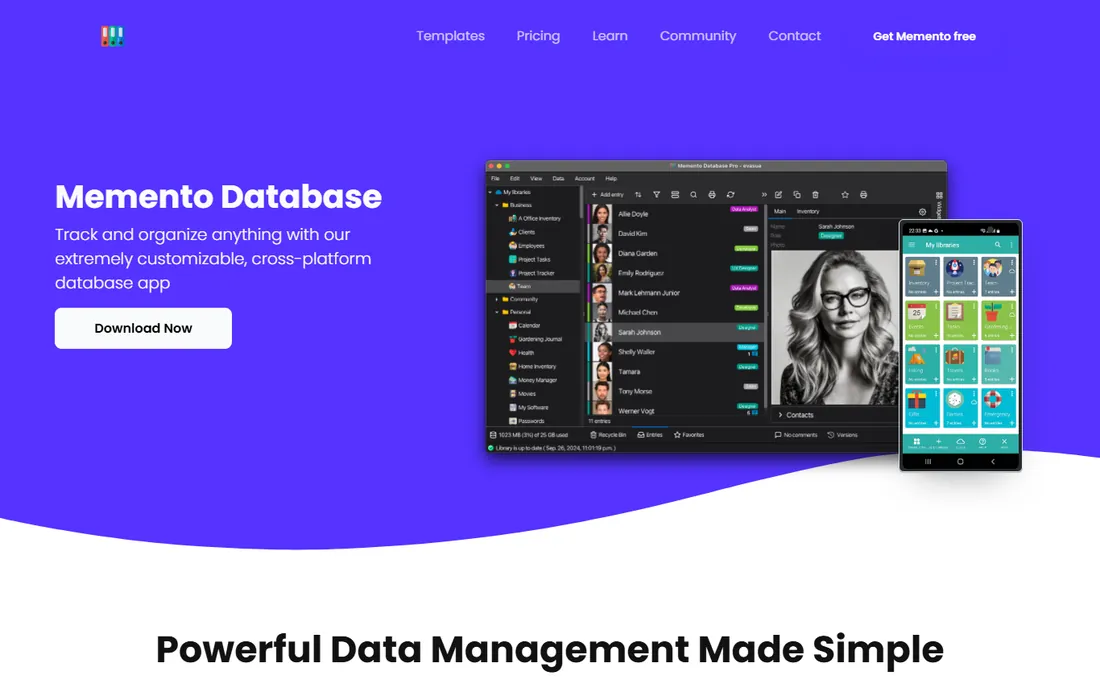 Memento Database homepage