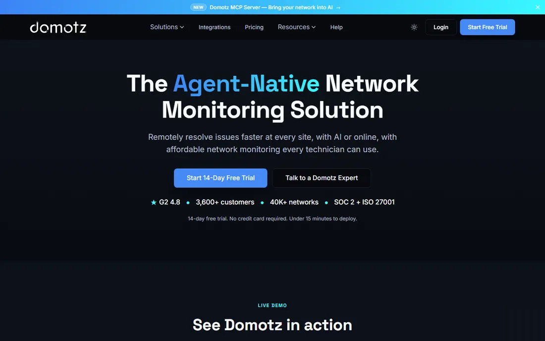 Domotz homepage
