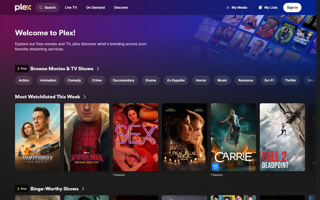 Plex Media Server homepage
