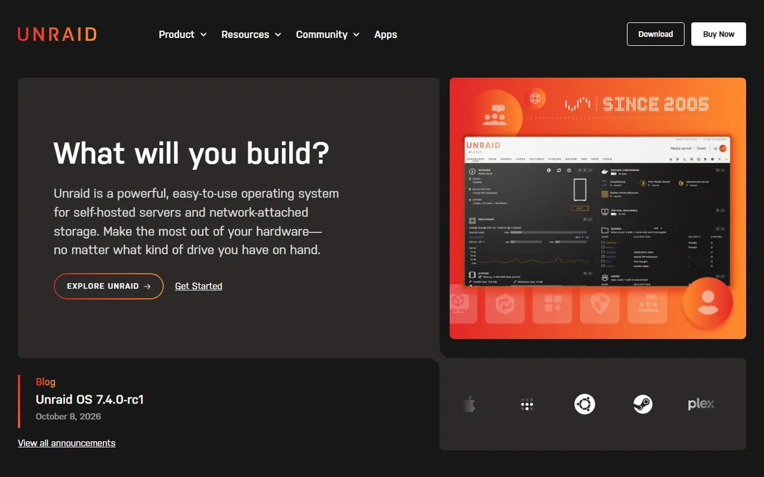 Unraid homepage