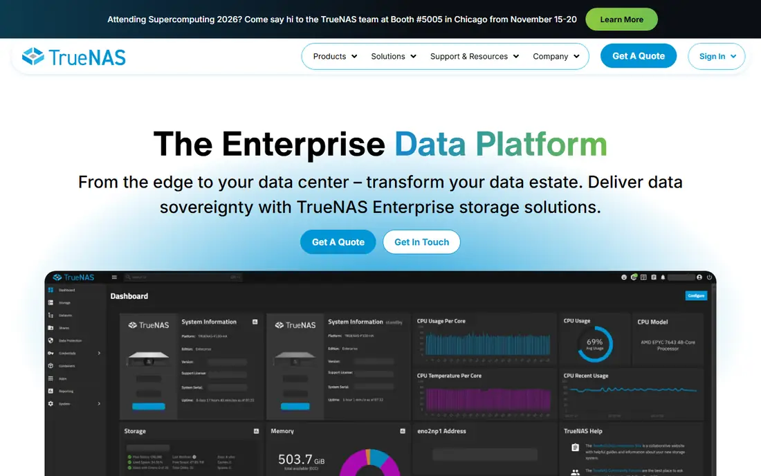 TrueNAS homepage