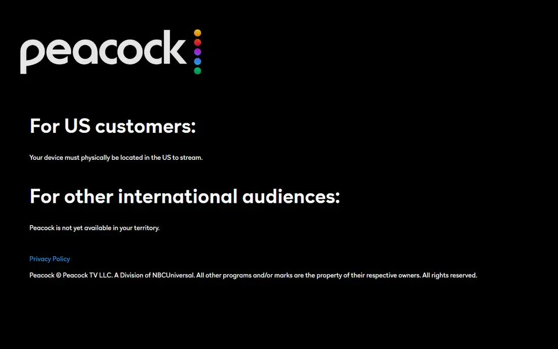 Peacock homepage