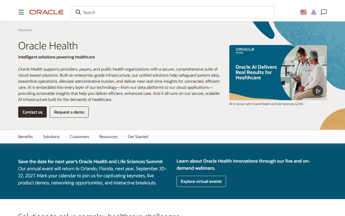 Oracle Health homepage
