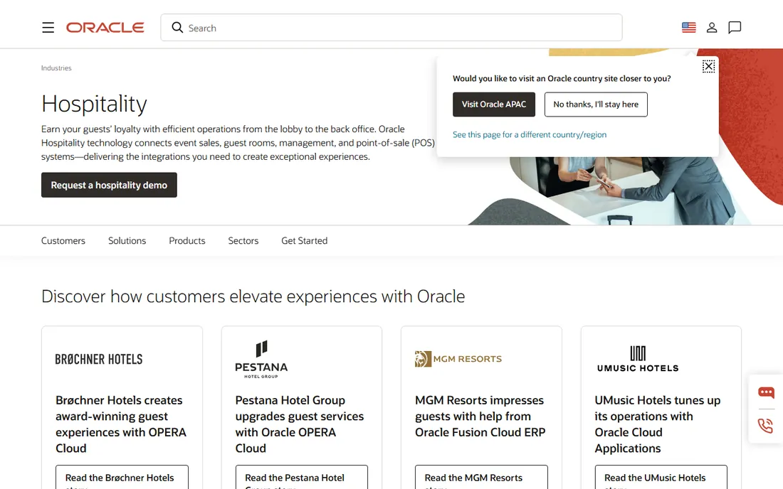 Oracle OPERA Cloud homepage