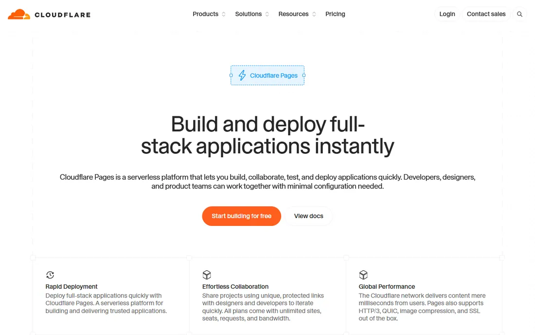 Cloudflare Pages homepage
