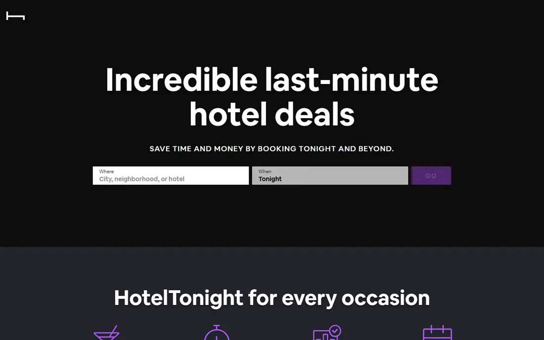 HotelTonight homepage