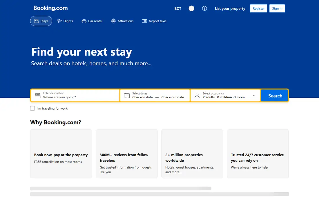 Booking.com homepage